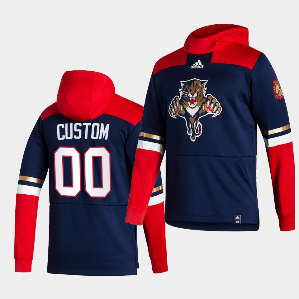 Men Florida Panthers #00 Custom Blue NHL 2021 Adidas Pullover Hoodie Jersey->florida panthers->NHL Jersey